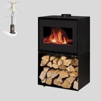 MATTEO Holzofenpaket 10 Holzscheite 50 cm + 150 Rauchrohrsatz – Schwarz